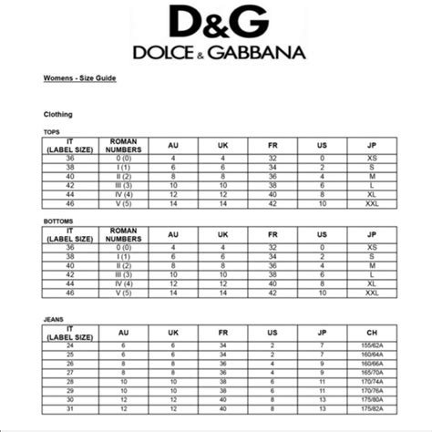 dolce gabbana size chart jeans|dolce and gabbana size guide.